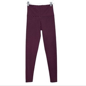 Onzie Pants Women XS Purple White Polka Dot Hot Yoga Leggings Mid Rise‎ Workout